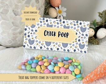 Blue Chick poop treat bag topper, Easter treat bag toppers, Happy Easter Treat Bag Tag, Candy Bag Toppers Printable, Easter Basket Filler