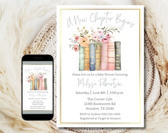 Book Theme Baby Shower Invitation: A New Chapter Begins (Canva Template)