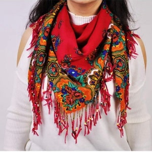 Traditional Kurdish Ghutra Scarf Handmade , Mardin Regional Hamavi Tasseled Shawl , Scarf , Skerchief 120x120 cm measured