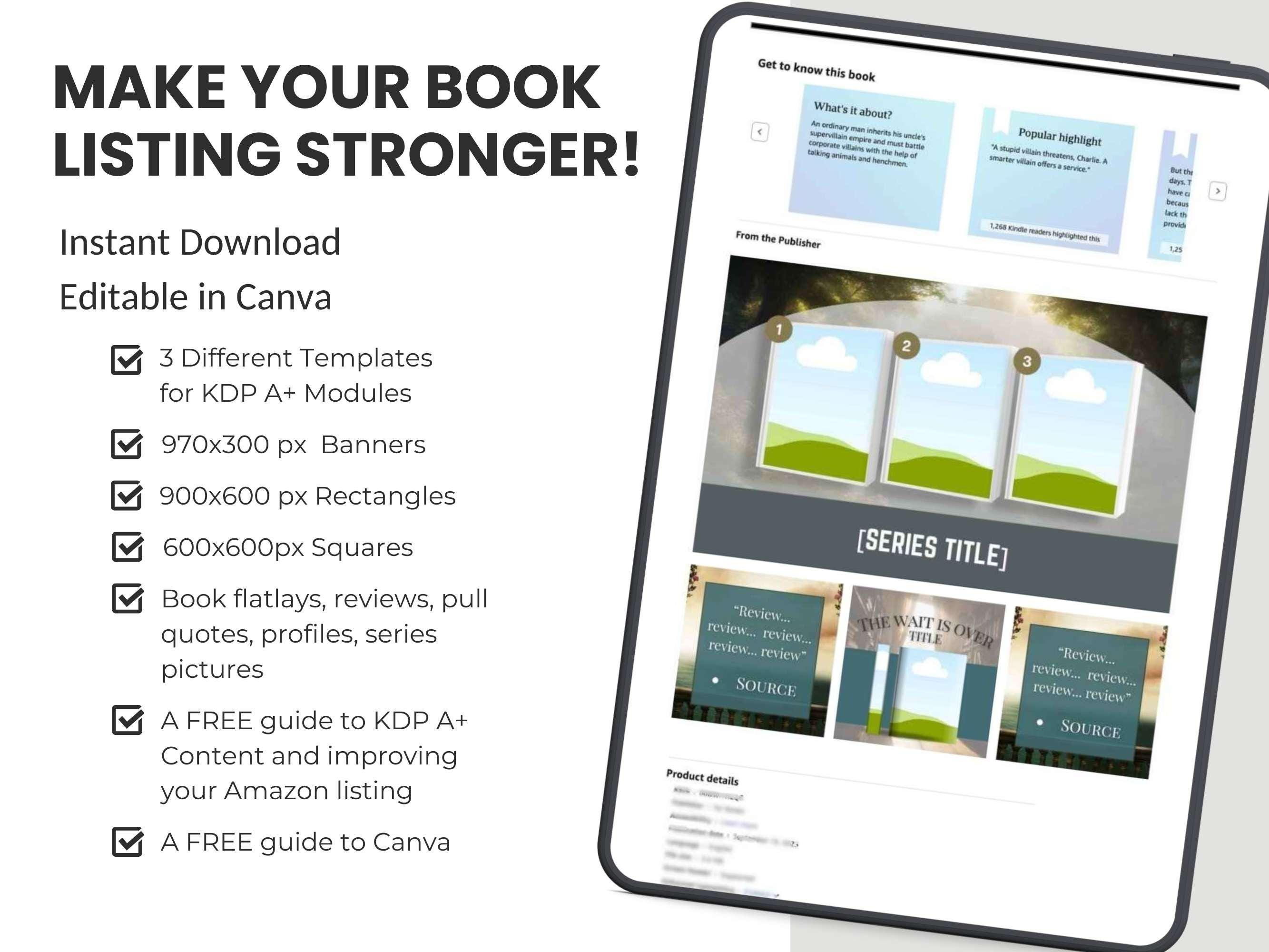 KDP A+ Content Templates | 50 Canva Designs and Amazon Listing Guide - Etsy