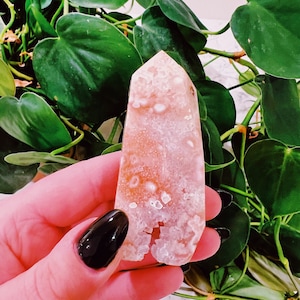 Pink Flower Agate crystal tower stone
