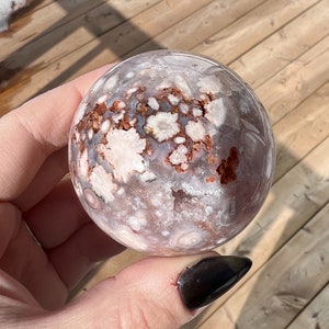 Pink flower agate crystal sphere stone