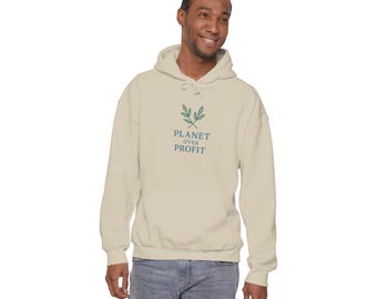 Sweat à capuche unisexe Planet Over Profit | Slogan Eco-Justice, Oeuvre d'art botanique, Militant pour le climat, Terre durable