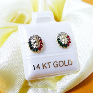 Guadalupe Gold Stud Earrings 14K Solid Gold Earrings for Mom Gift Oro Earrings Minimalist Stud Virgen De Guadalupe Earrings for Catholics