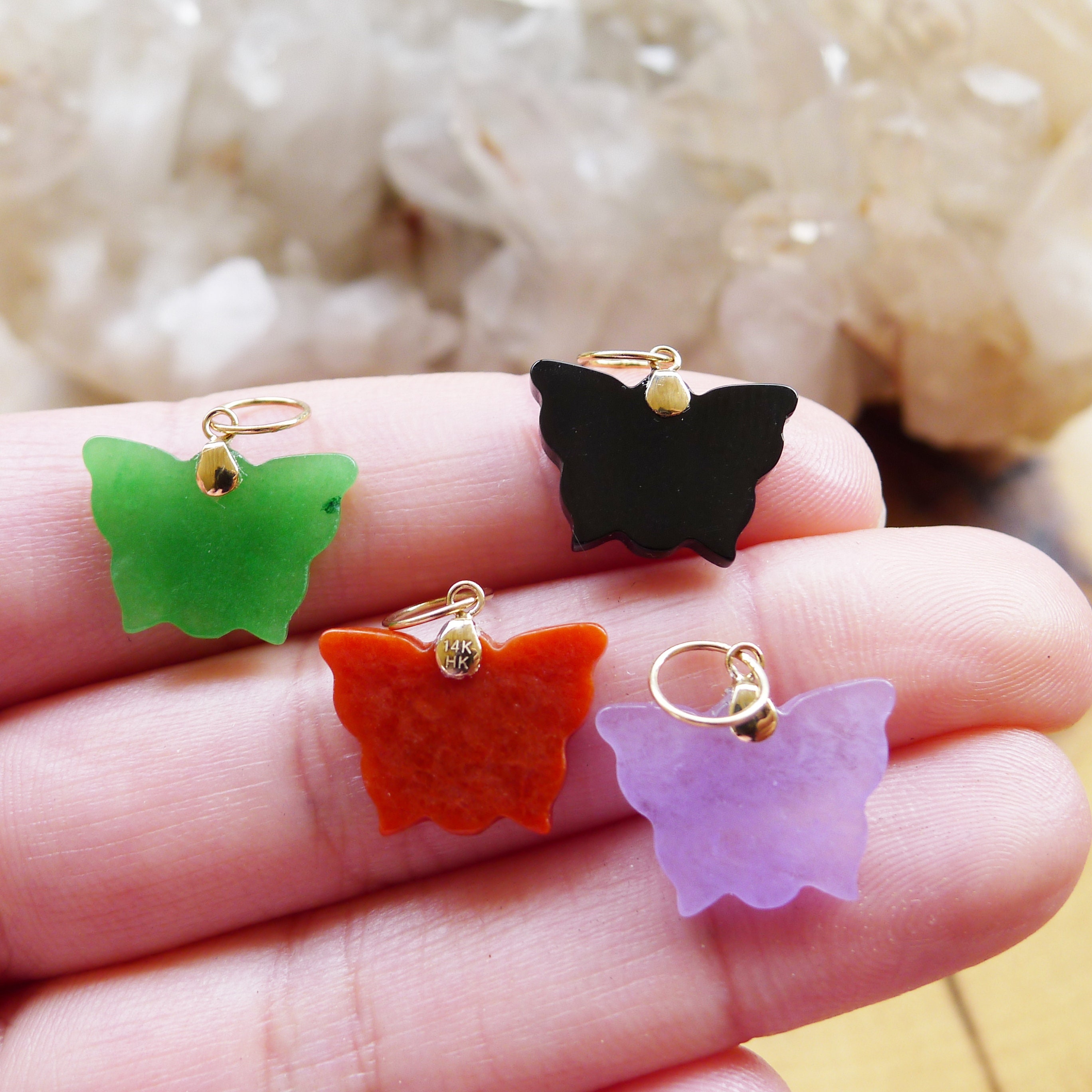 Jade Butterfly Pendant 14K Gold Jade Charm Gold Pendant Etsy