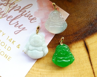 14k Gold Laughing Buddha Jade Pendant - Lucky Charm