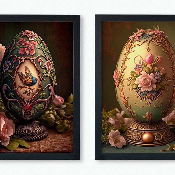 Impresión vintage de huevos de Pascua / Juego de 2 / Impresión digital / Arte descargable / Cartel imprimible / Lienzo