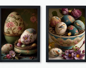 Easter Eggs Vintage Print | Set of 2 | Digital Print | Downloadable Art | Printable Poster | Easter Eggs Canvas