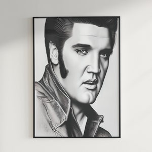 Elvis Presley Portrait | Bleistiftzeichnung | Digitale Kunst | Herunterladbares Poster zum Ausdrucken
