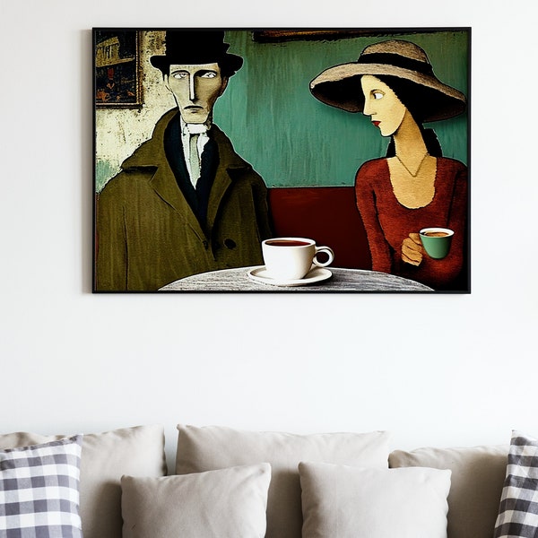 Coffee Date Abstract Print | Picasso Style | Digital Print | Downloadable Art | Printable Wall Art | Poster Canvas