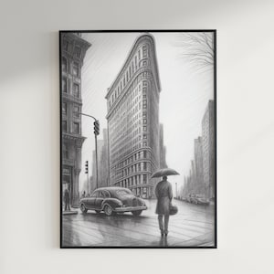 NYC schwarz-weiß Druck | New York City Fineline | Digitaldruck | Herunterladbare Kunst | Druckbares Poster