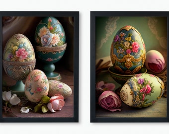 Easter Eggs Vintage Print | Set of 2 | Digital Print | Downloadable Art | Printable Poster | Easter Eggs Canvas