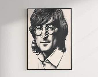 Ritratto di John Lennon in disegno a matita / Arte digitale / Poster scaricabile per la stampa