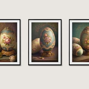 Easter Eggs Vintage Print | Set of 3 | Digital Print | Downloadable Art | Printable Poster | Easter Decor