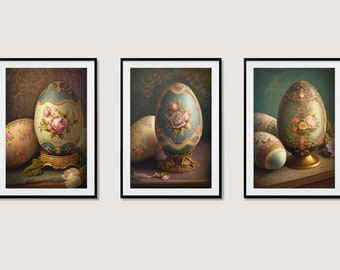 Easter Eggs Vintage Print | Set of 3 | Digital Print | Downloadable Art | Printable Poster | Easter Decor