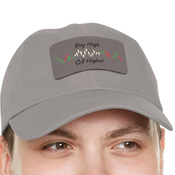Buy High Sell Higher Stock Market Marijuana Weed Dad Hat with Leather Patch (Rectangle)