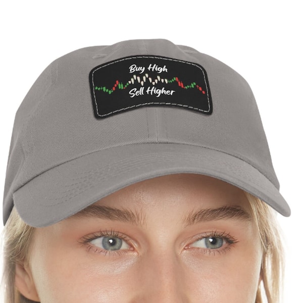 Buy High Sell Higher Stock Market Marijuana Weed Dad Hat with Leather Patch (Rectangle)