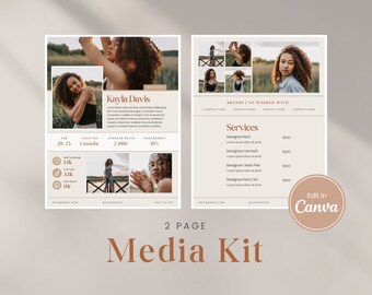 2 Page Media Kit Canva Template | Instagram UGC creator Influencer Media Kit | Rate Card Template | Social Media Kit | Beige