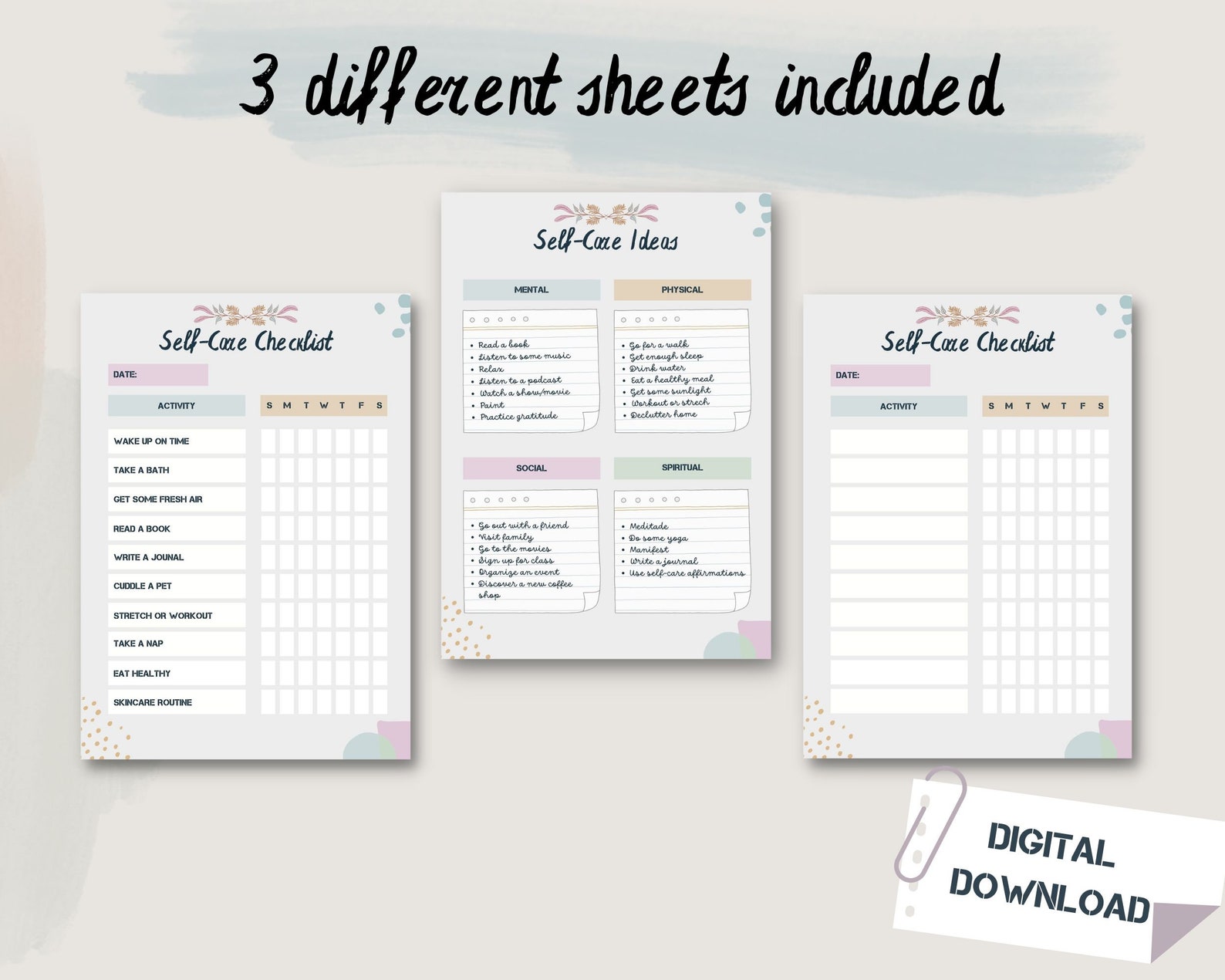 Self Care Checklist Printable, Self Care Planner Printable, Routine ...