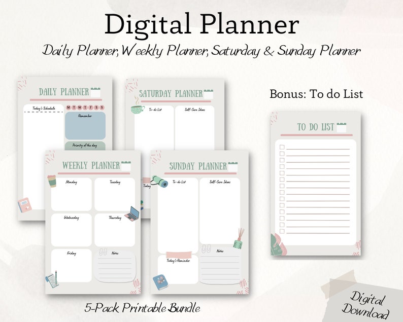 Daily Planner Printable, Weekly Planner Printable, Saturday Planner, Sunday Planner, to Do List