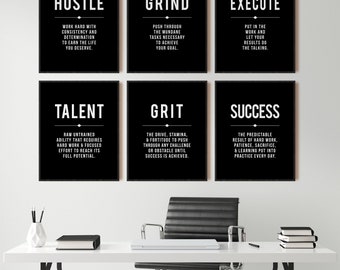 Hecho a mano Grind Hustle éxito decoración motivacional arte moderno empresario motivación lienzo pintura