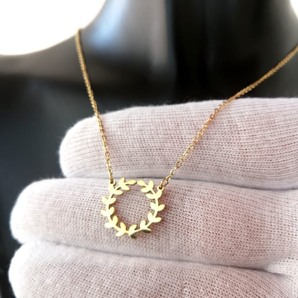 14k Gold Wreath Flower Pendants,Olive Branch Necklace,Weave Necklace,Dainty Pendant,Minimalist Necklace,personalized necklace,gift for her