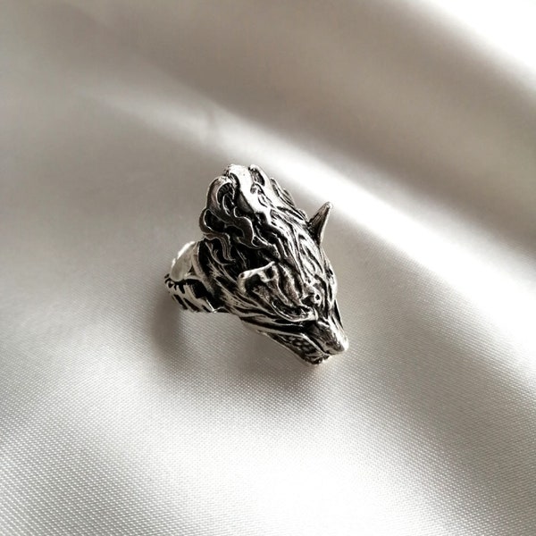 Silver Wolf Head Ring,Viking Norse wolf ring,Animal Jewelry,Viking Wolfhead Ring,Handmade Wolf Silver Men Ring,Statement Rings,Gift For men