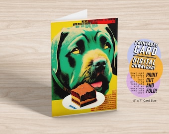 Funny Dog Happy Birthday Card, Printable Birthday Card, Funny Dog Card, 5x7 PDF JPG Instant Digital Download with Printable Envelope