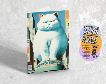 Greeting Card for Cat Owner, Printable Birthday Card, Cat Lady Card, 5x7 PDF JPG Instant Digital Download with Printable Envelope