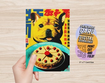 Funny Dog with Cake Birthday Card, Printable Birthday Card, Dog Greeting Card, 5x7 PDF JPG Instant Digital Download with Printable Envelope