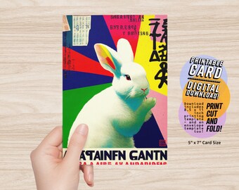 Blanko Osterhasenkarte, druckbare Geburtstagskarte, Ostergrußkarte, 5x7 PDF JPG Sofortiger digitaler Download mit druckbarem Umschlag