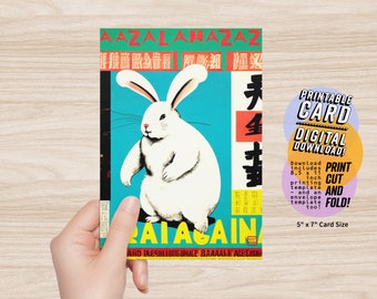 Easter Bunny Card, Printable Easter Greeting Card, 5x7 PDF JPG Instant Digital Download with Printable Envelope