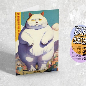 Carte de voeux vierge chat, carte d’anniversaire imprimable, carte de chat drôle, 5 x 7 PDF JPG Téléchargement numérique instantané avec enveloppe imprimable