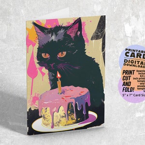 Birthday Card for Cat Lover, Printable Greeting Card, Cat Lady Card, 5x7 PDF JPG Instant Digital Download with Printable Envelope