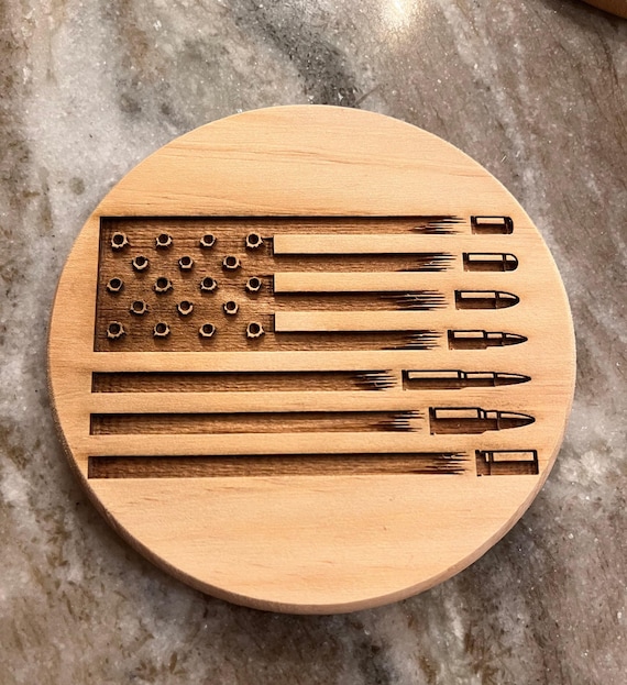 American Flag Bullet Coaster | Wooden Coaster | Gifts for Gun Lovers | Patriotic Wood Coaster