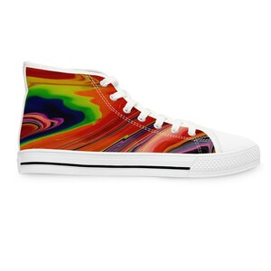 Primary Colored Women&#39;s High Top Sneakers, Colorful High Top Sneakers, rainbow color sneakers, footwear, tennis shoes, casual shoes
