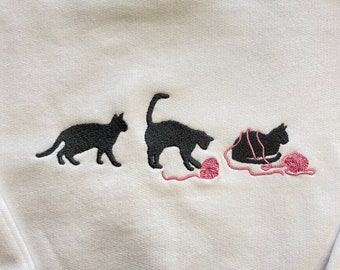 Cat with Yarn Embroidered Sweatshirt