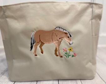 Bolsa de mano bordada para amantes de los caballos del fiordo noruego