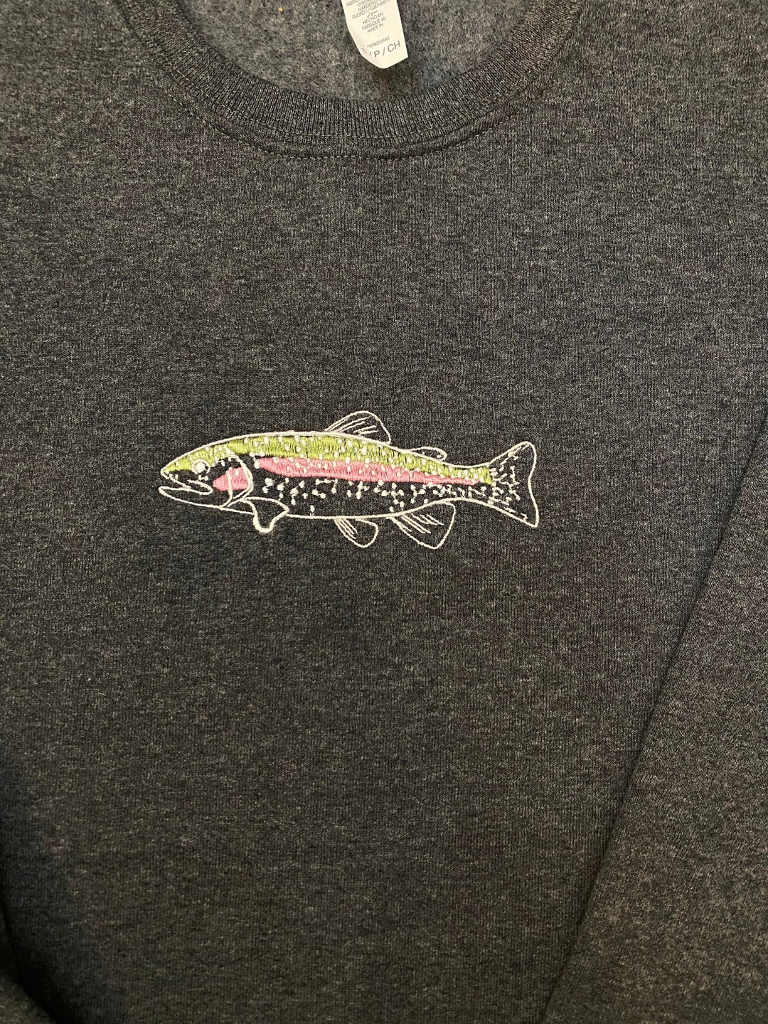 Rainbow Trout Embroidered Sweatshirt Etsy