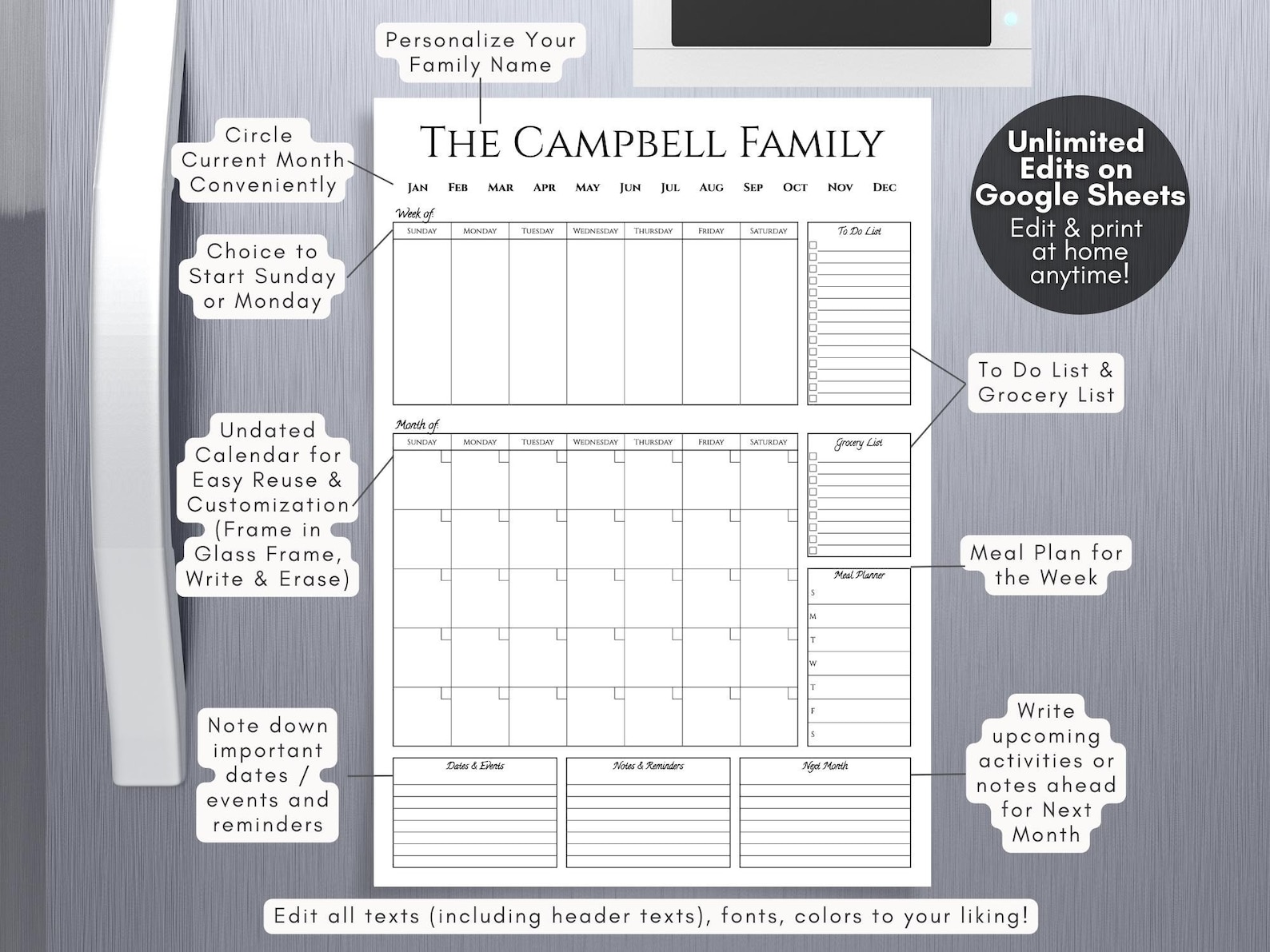 Editable Family Command Center Printable Google Sheets - Etsy