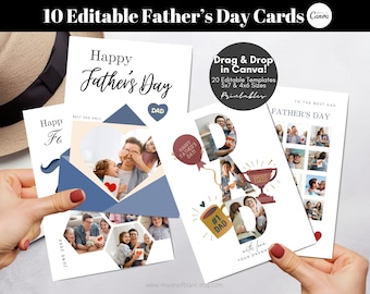 Editable Father’s Day Cards Templates, Printable Photo Fathers Cards Digital Greeting Cards Templates, Custom Happy Father’s Day Gift DIY