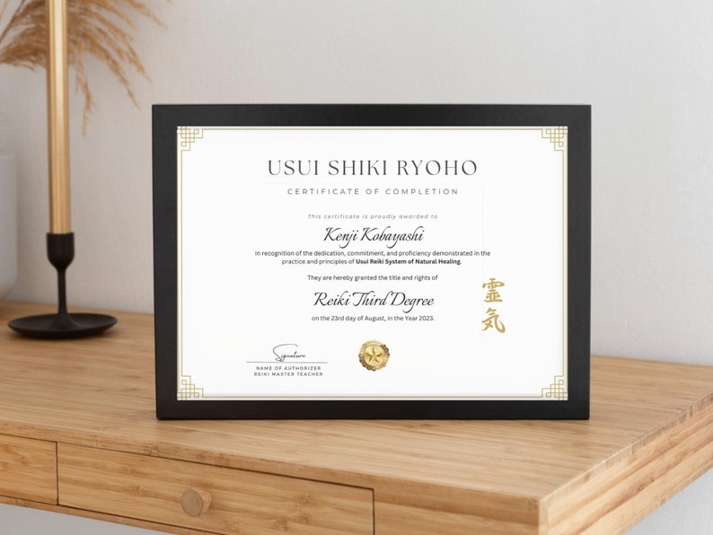 Editable Reiki Certificate of Completion, Usui Shiki Ryoho Reiki Attunement Certification, Printable Certificate of Reiki Healing, Custom Certificate Template, Editable Canva Templates - Digital Download Reiki Master Reiki First Degree Reiki Second