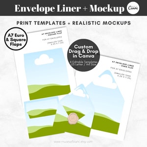 Drag and Drop A7 Printable Envelope Liner Templates, Custom Envelope Liner Mockup Envelope Mockup, Editable Canva Template, Digital Download