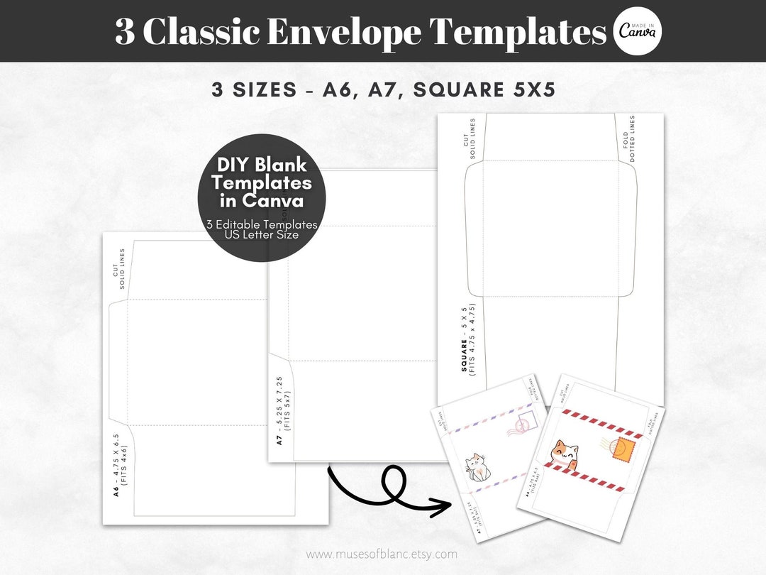 DIY Printable Envelope Template, Editable Canva Templates, Print and