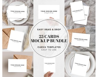 25 Drag and Drop Greeting Card Mockup Bundle, Editable Canva Template, Invitation Card Mockup, 4x6 Card, 5x7 Card Mockup - Digital Download