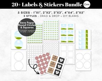 Drag and Drop Round Blank Template, Square Blank Template, Round Labels Collage Sheet, Circle Labels Template Multipurpose, Canva Template