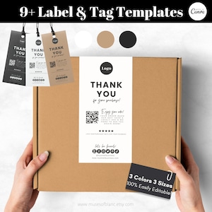 Editable Box Seal Label Template, Custom Hang Tag Template, Label Tag Label Sticker Template, Packaging Label Thank You Tag, Canva Template