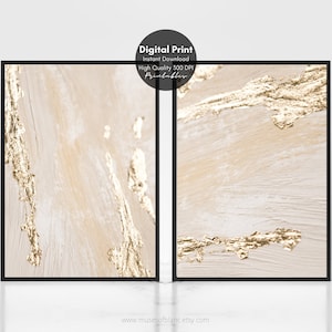 2er-Set Gold & Beige Neutrale Töne Minimalistische abstrakte Farbdrucke, eleganter Luxus zeitgenössische moderne - druckbare Kunst, digitaler Download