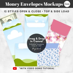 Drag and Drop Money Envelope Mockup Template, Cash Envelope Mockup, Money Gift Envelope Mockup, Editable Canva Templates - Digital Download