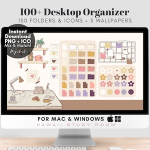 100 schattige bureaubladmappictogrammen, bureaubladorganizerbehang voor Mac, Windows, computerpictogrammen, bureaubladbestandspictogrammen, png, ICO - digitale download